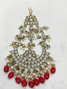 Ensemble de collier de mariée en perles Kundan avec boucles d'oreilles en perles marron Maang Tikka Bijoux de mariage indien - Product Image 4