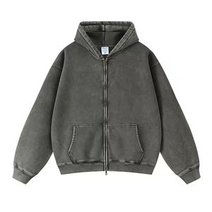 Ventes en gros de sweats à capuche unisexes à fermeture éclair, pull de haute qualité pour hommes, sweat à capuche surdimensionné en polaire, sweat à capuche à fermeture éclair délavé à l'acide - Product Image 5