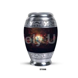 Aluminium <b>Peacock</b> Theme Keepsake Cremation Adult Urn for Human Ashes With Free Velvet <b>Bag</b> - Product Image 2