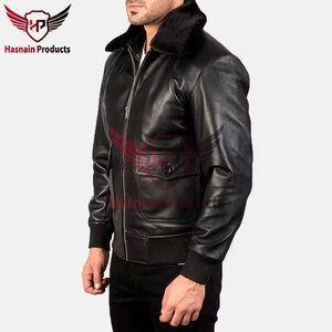 Premium Customized <b>Men's</b> Leather Motorcycle <b>Jacket</b> - Wholesale Winter Fur Lined Stylish Workmanship Black Genuine Leather - Product Image 3