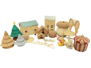 Décorations de Noël artisanales en bambou, rotin et jonc de mer, ornements de vacances naturels écologiques, décorations de Noël rustiques bohèmes - Product Image 3