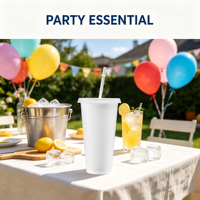 Gobelets en plastique en gros avec couvercles et pailles, réutilisables, sans BPA, personnalisables, pour fêtes estivales, plage et piscine