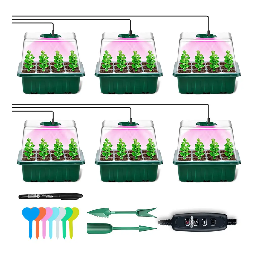 4 팩 시드 스타터 키트 타이밍 컨트롤러 습도 돔 홈 정원사를위한 높이 뚜껑 72 셀 식물 번식 키트