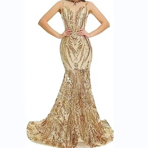 Vestido de Noche de Alta Calidad para Damas, Elegante, para Cena o Fiesta, Sin Mangas, con Lentejuelas, Corte Sirena, Modelo para Anfitrionas - Product Image 1