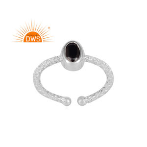 แหวนปรับได้ทำจากแร่เงินสเตอร์ลิงสีดำธรรมชาติปรับได้แหวนเครื่องประดับ - Product Image 1