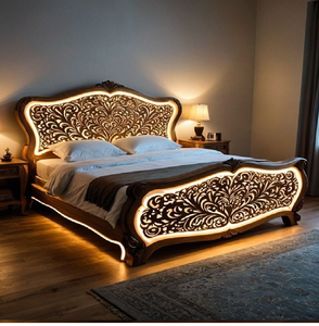 Royal backlit carved headboard in solid wood. Premium comfort available at wholesale prices. - Product Image 4
