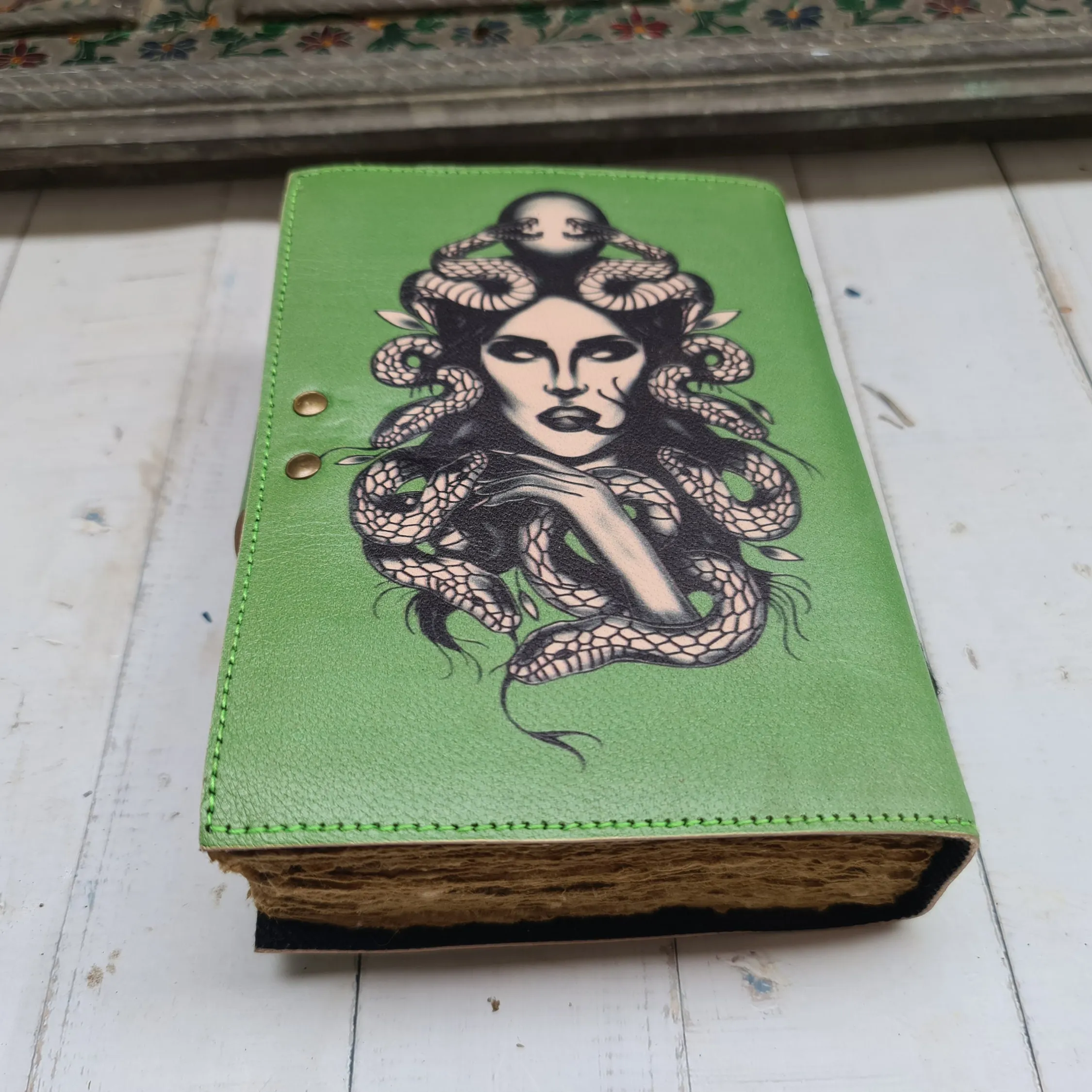 Lederen Jurnal Medusa Print Tijdschriftboek Met Schaduwen Leren Schetsboek Cadeau Voor Haar Medusa Notebook Premium Kwaliteitsjournaal