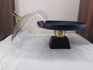 Support à gâteau rond avec cloche en verre, noir et or, présentoir à desserts pour fête, support de boulangerie en métal - Product Image 4