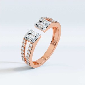 แหวนเพชรทรงบาแกตต์สีทอง10K และกลมตัดในห้องปฏิบัติการแหวนหมั้นเพชรทรงกลมตัดเพชรทรงกลมสำหรับงานแต่งงานเครื่องประดับสำหรับการขอแต่งงาน - Product Image 5