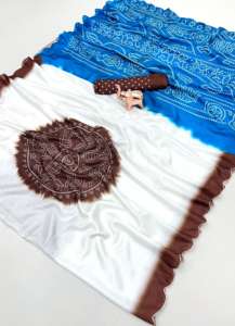 ผ้าไหมซาหรีเนื้อนุ่ม ลายบันดาฮ์นี พร้อมขอบผ้าตัดเย็บด้านข้าง สำหรับผู้หญิง - Product Image 4