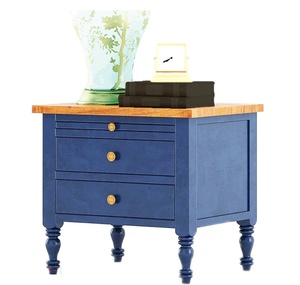 Table de chevet convertible en bois de palissandre massif artisanal bleu |   Plateau coulissant à 2 tiroirs |   Meubles de chambre à coucher classiques modernes pour - Product Image 1