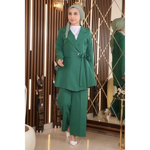 MSW19106-4 Ensemble décontracté 2 pièces avec détails émeraude, hauts mi-longs à col rond, 100% polyester - Product Image 3