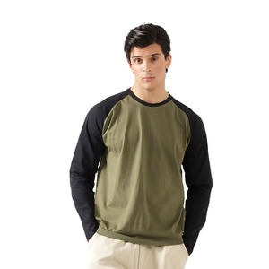 Moda manga raglán completa liso algodón orgánico ligero 190 GSM Jersey camisetas para hombres al por mayor manga completa camisetas Unisex - Product Image 1