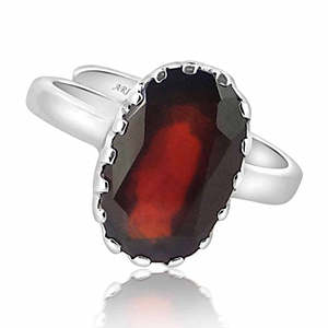 Gomed <b>Ring</b> 4.25 Ratti 12.25 Ratti Natural Certified Hessonite Garnet Astrological Gemstone <b>Adjustable</b> <b>Silver</b> Crystal <b>Ring</b> - Product Image 2