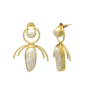 Pendientes de Perlas Naturales de Agua Dulce Color Blanco Ostra, Chapados en Oro de 24K, Estilo Cristiano Vintage, Hechos a Mano, para Mujer, para Boda - Product Image 2