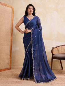 Nuevo Sari de Seda Rangoli de Gujarat, Trabajo de Mujer, Bordado Elegante con Hilos y Lentejuelas - Product Image 3