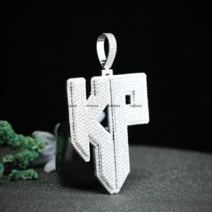Stylish <b>Initial</b> Pendant Iced Out Round Cut Letter KP <b>Necklace</b> HipHop Trendy Style Women Man Rapper Christmas Jewelry for Gift - Product Image 5