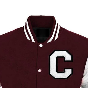 Chaqueta Varsity de béisbol de lana ligera para hombre, letras lisas en blanco, Mangas de cuero bordadas, cuello levantado, colocación frontal - Product Image 5