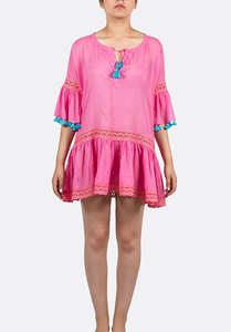 Summer New Fashion Casual Short Sleeved Women Clothing Round Neck Casual Breathable Boho Lady Short Pure Cotton Linen Dress - Product Image 3