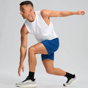 Venta al por mayor Activewear Pantalones cortos de entrenamiento para hombres Spandex Poliéster 4 Way Stretch Gym Shorts con bolsillos para entrenamiento de gimnasia y correr - Product Image 2