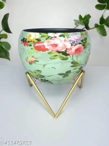 Macetas de metal versátiles artísticas de tendencia con soporte, macetas de hierro encantadoras duraderas, acabado de diseñador hecho a mano para oficina en casa - Product Image 4