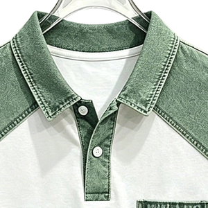 Polo en coton pour homme, blanc et vert contrasté, avec poche, manches courtes, coupe classique, décontracté, respirant, tricoté, idéal pour le golf et l'été - Product Image 5