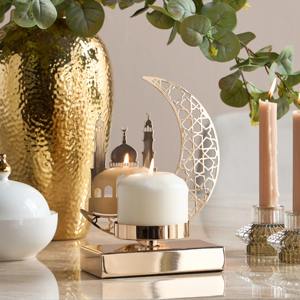 Adorable Bougeoir en Métal Doré de Haute Qualité, Élégant Centre de Table, Décoration d'Accent Parfaite pour la Décoration du Ramadan et de l'Aïd - Product Image 4