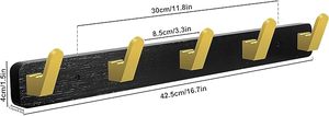 Long Black Wood Coat Rack With <b>Gold</b> Literary Rustic <b>Hooks</b> <b>Wall</b> Mount Entryway Hanging Coat <b>Hook</b> for Clothing - Product Image 2