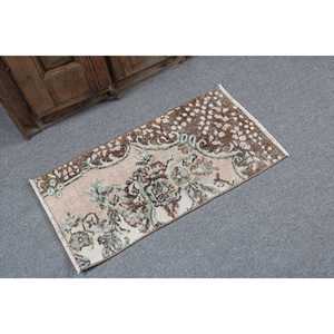 1.5x2.9 ft Rug, Turkish Rug, Vintage <b>Brown</b> <b>Wool</b> Plants & trees Rug - Product Image 2