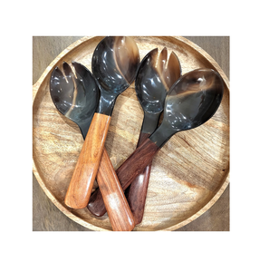 Juego de servicio de ensalada de cuerno de búfalo de Venta caliente con mango de acero Juego de servicio de barra de ensalada Cuchara y tenedor productos de última calidad - Product Image 4