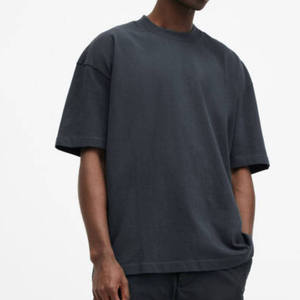 mens dark grey washed <b>charcoal</b> plain solid blank casual oversized relaxed fit short sleeve tshirt crewneck streetwear tee top - Product Image 1