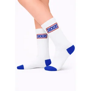 Customizable Logo Printed White Blue Tennis <b>Socks</b> for Men Women Embroidered Classic Athlete Style Dot Pattern for Autumn Season - Product Image 2