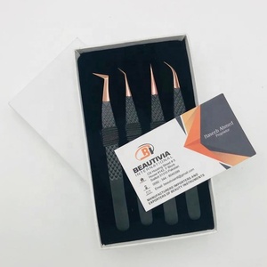 Emballage personnalisé professionnel étiquette privée pince à épiler d'extension de cils poignée en diamant noir or Rose pointe pointue en acier inoxydable - Product Image 6