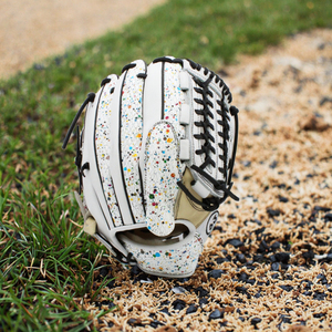 Leather <b>Baseball</b> <b>Glove</b> Right-Handed Outfield H-Web Glitter Print Hook And Loop Closure Full Finger <b>Baseball</b> Fielding <b>Gloves</b> - Product Image 4