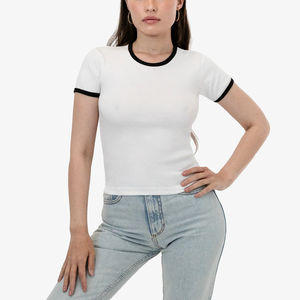 Bloc de couleur recadrée Ringer T-Shirts respirants Ringer Neck T-Shirts pour femmes Casual Fit Cotton T-shirts pour femmes Service OEM - Product Image 5