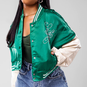 OEM Custom Logo Streetwear Leather Women Girls Stain Cropped Varsity <b>Bomber</b> <b>Jacket</b> Custom Baseball Crop <b>Jackets</b> for Your Brand - Product Image 3