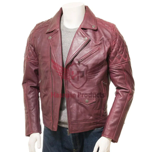 Chaqueta de motorista de invierno personalizable para hombre en cuero Burdeos genuino estilo High Street con excelente material para un aspecto elevado - Product Image 1