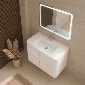 Mobile bagno Koricini Havana 80 cm con lavabo in resina, bianco a coste, moderno, con vano contenitore - Product Image 2