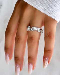 Banda a juego IGI certificado 14K oro blanco compromiso eternidad banda anillo laboratorio crecido diamante corte esmeralda anillo de boda para regalo - Product Image 3