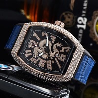 Fenyi vente en gros mode décontracté classique diamant Dragon motif en forme de baril calendrier en cuir montre à Quartz pour hommes