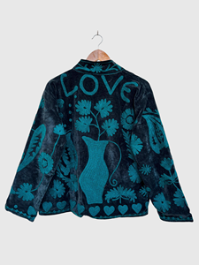Hand Embroidered Floral Velvet Jacket Full Sleeve Stand Collar Adult Autumn Wear Regular Length Boxy Style - Product Image 2