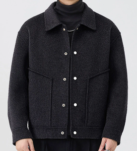 Veste en laine pour homme, fermeture à glissière, veste en polaire durable, col montant, veste décontractée d'hiver, veste unie teinte, veste patchwork - Product Image 4