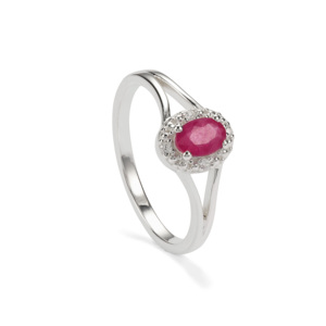 Bague en rubis du Kenya 0,59 ct avec zircon blanc, plaqué rhodium, argent sterling, bijoux géométriques en pierres précieuses - Product Image 1