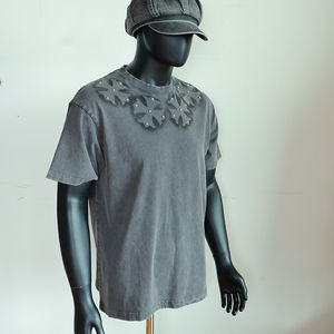 T-shirts pour hommes en coton 100% personnalisés OEM, col rond, effet délavé, haute qualité, coupe oversize, style streetwear, fabricant - Product Image 3