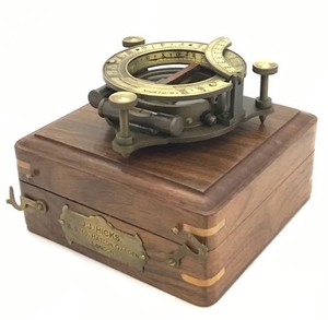 Đồng hồ mặt trời la bàn bằng đồng cổ điển với hộp gỗ-Thiết kế cổ JJ <span class=keywords><strong>Hicks</strong></span>-Sơn tĩnh điện, thủ công London cao cấp - Product Image 1