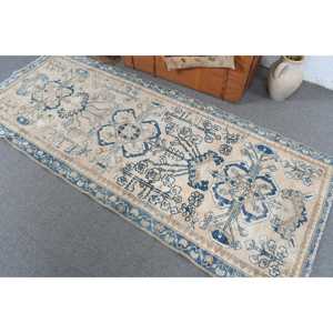 Alfombra Turca Vintage de 3.2x8 pies, Alfombra de Pasillo, Alfombra con Puntos Azules - Product Image 4