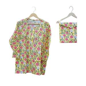 Pijama de Algodón de Lujo para Mujer, Estampado Floral Digital Indio, Manga Larga, Cierre con Cordón, Cintura Alta - Product Image 2