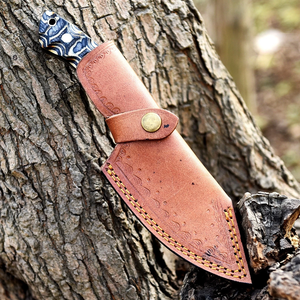 Couteau de chasse à lame fixe fait main, finition foncée, pointe tombante, manche en bois Pakka sculpté, pour la chasse, le camping, le bushcraft, EDC, couteau d'extérieur - Product Image 5