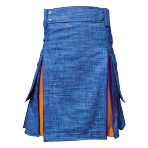 Kilt écossais utilitaire de sport en denim bleu pour homme, plissé orange, tailles 28-62 - Product Image 2
