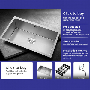 Évier de <span class=keywords><strong>cuisine</strong></span> de luxe à cuve unique, certifié CE, fait main, de haute qualité, en acier inoxydable 304/201, à poser <span class=keywords><strong>sous</strong></span> le plan de travail, couleur argent - Product Image 4